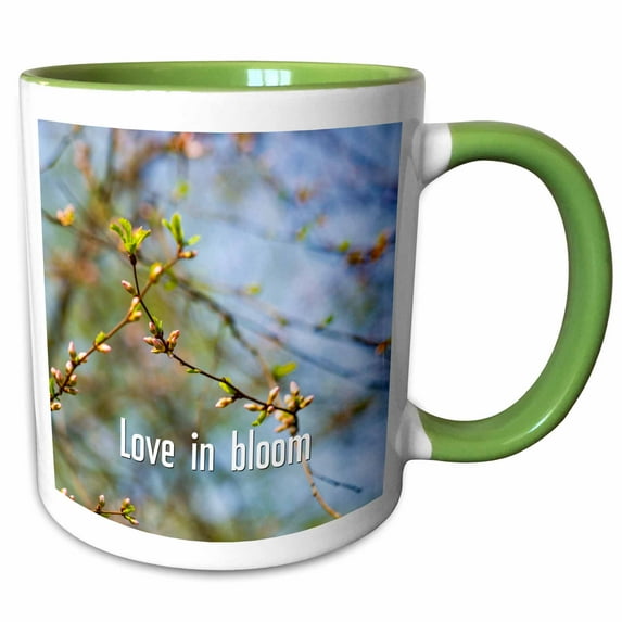 Love in bloom and pink buds of a sakura Japanese cherry tree 11oz Two-Tone Green Mug mug-303970-7
