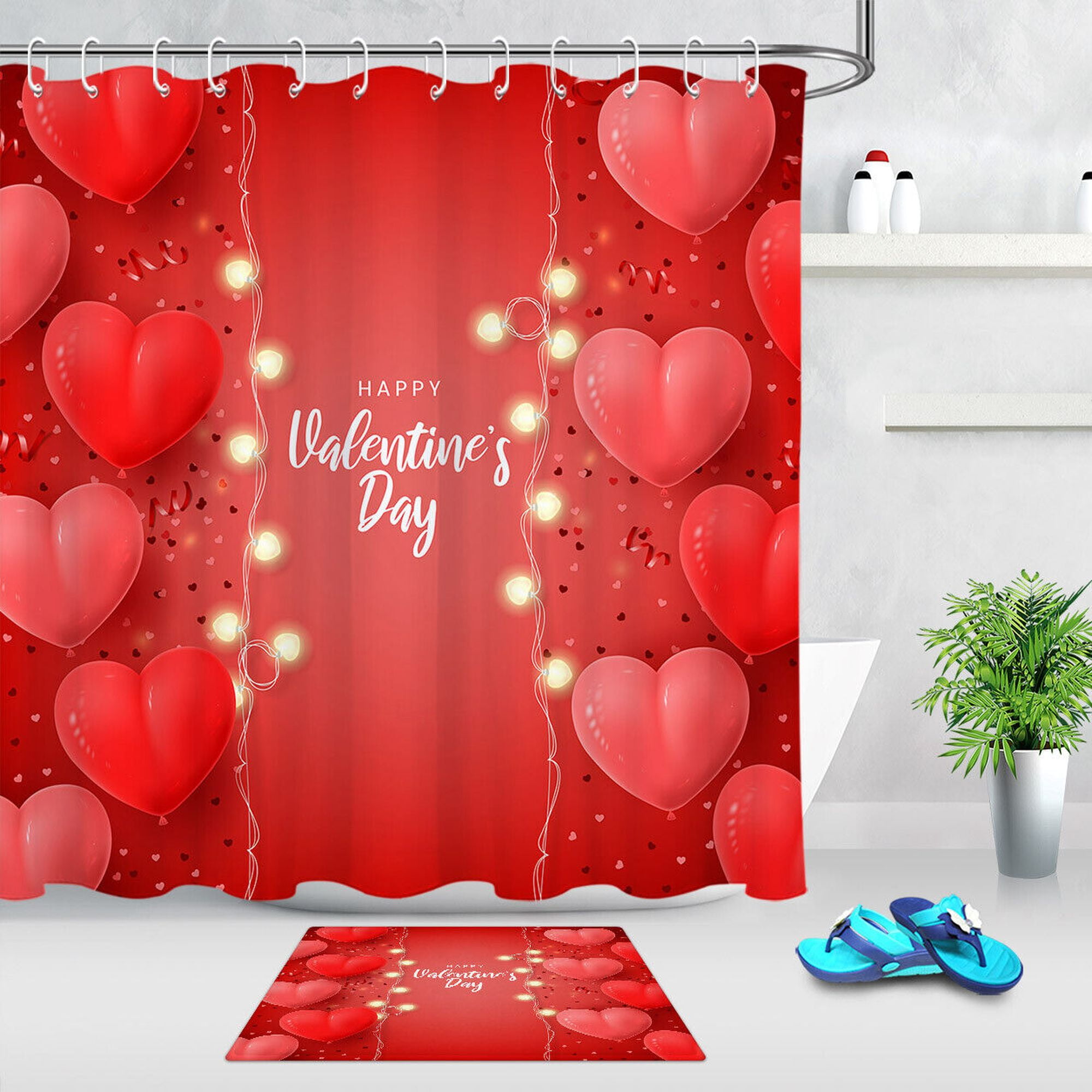 Love in the Bathroom Red Heart Balloon Shower Curtain for Valentine's