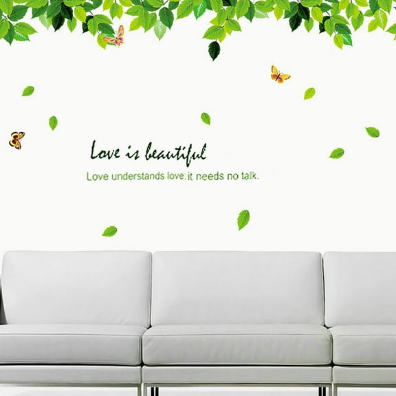 Love is Beautiful Summer Green Leaf Vinyl Wall Decal Wall Sticker for Glass Window Living Room Home