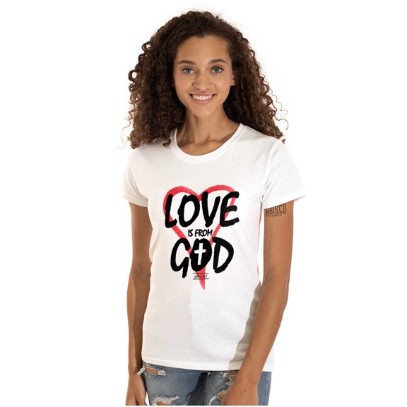 Love is From God Heart Christian Womens Slim Fit Graphic Tee Brisco Brands S