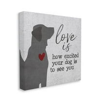 Love is How Excited Your Dog is Quote Hearts Grey Red Animals & Insects Gallery-Wrapped Canvas Print Wall Art, 17x17