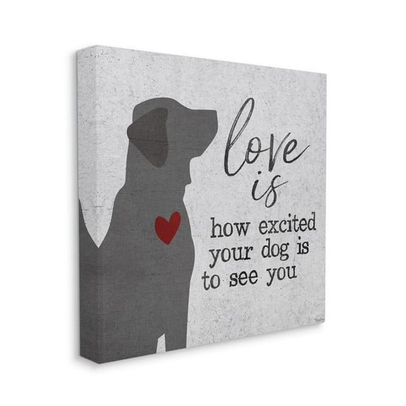 Love is How Excited Your Dog is Quote Hearts Grey Red Animals & Insects Gallery-Wrapped Canvas Print Wall Art, 17x17