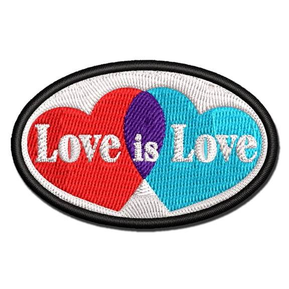 Love is Love Hearts Applique Multi-Color Embroidered Iron-On Patch - 3.5 Inch Large