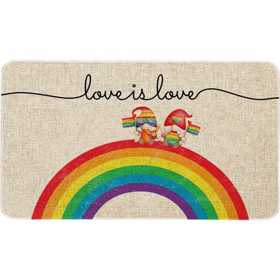 Love is Love Rainbow Door Mat 30 X 17 Inch Gay Pride Gnome LGBT Doormat Indoor Outdoor Entrance Floor Mat Non Slip Home Decor Rubber Welcome Mats