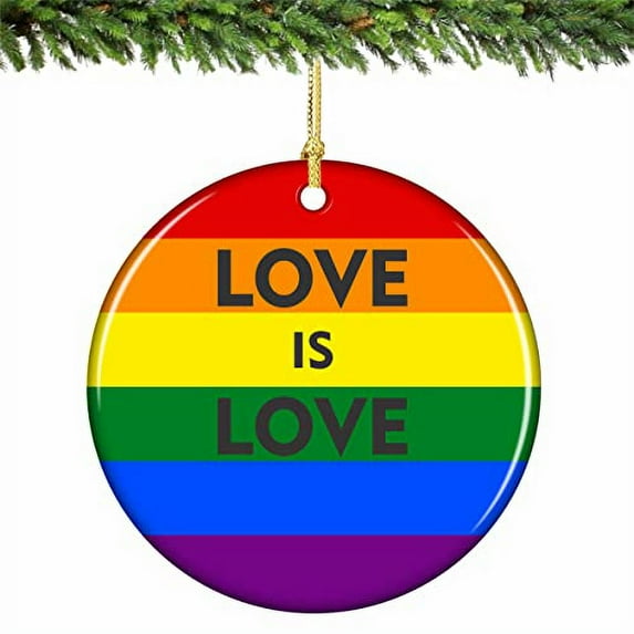 Love is Love Rainbow Flag Christmas Ornament Porcelain 2.75 Inches
