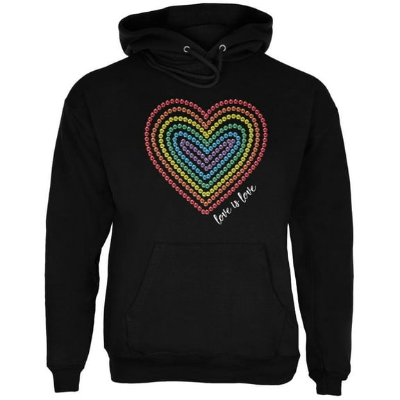 Love is Love Rainbow Gemstone Heart Mens Hoodie Black LG