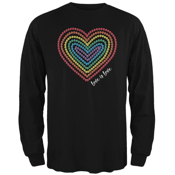 Love is Love Rainbow Gemstone Heart Mens Long Sleeve T Shirt Black LG