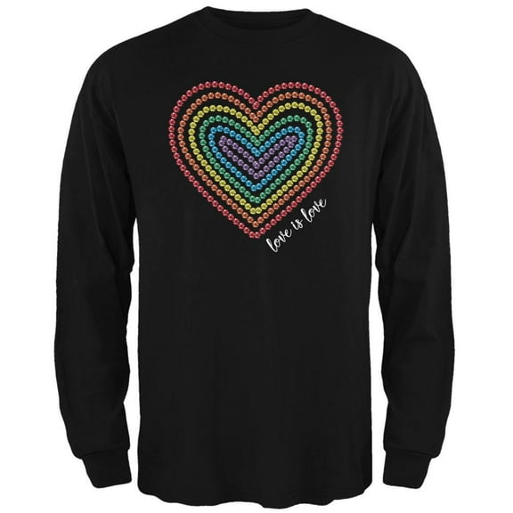 Love is Love Rainbow Gemstone Heart Mens Long Sleeve T Shirt Black MD