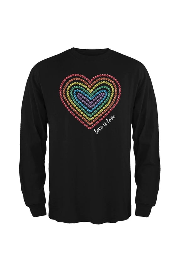 Love is Love Rainbow Gemstone Heart Mens Long Sleeve T Shirt Black MD