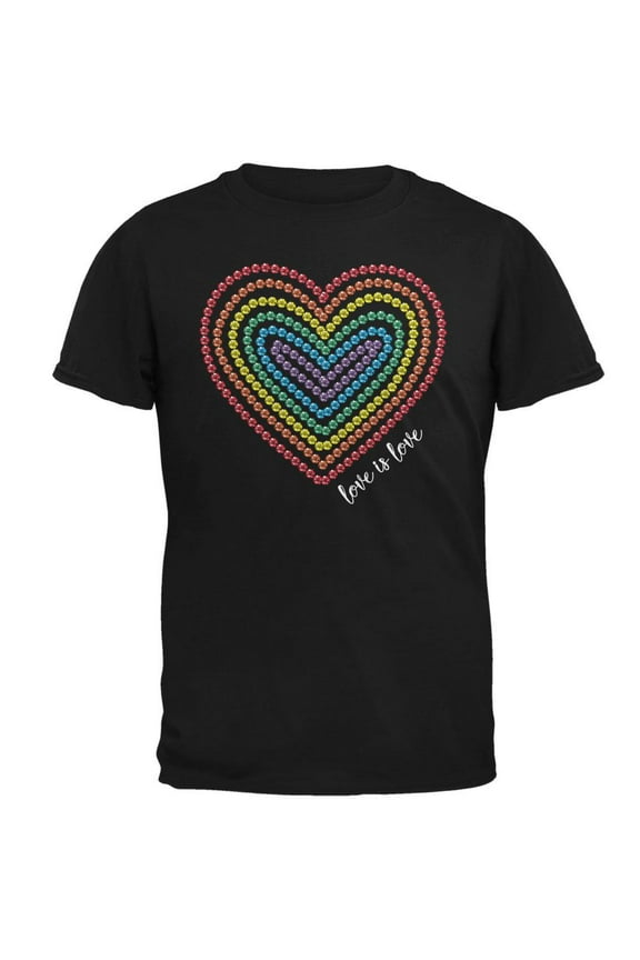 Love is Love Rainbow Gemstone Heart Mens T Shirt Black MD