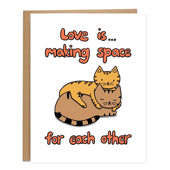 Love is... Making Space for Each Other" Cute Cat-Themed Card Perfect for Anniversaries, Weddings, and Pet Lovers Envelope Included, Blank Inside