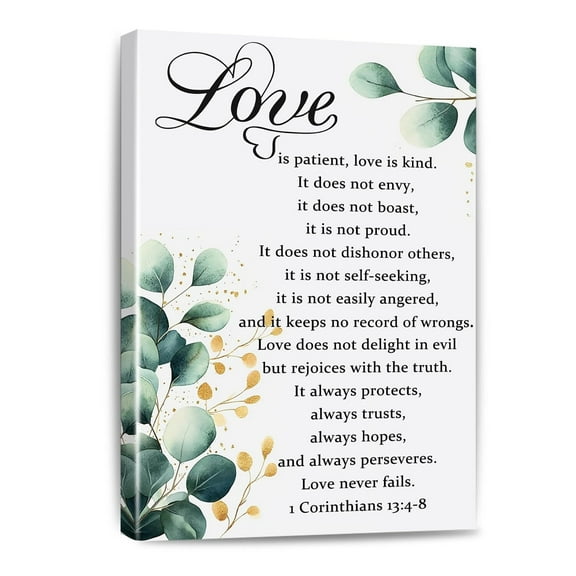 Love is Patient Love is Kind 1 Corinthians 13:4-8 Christian Canvas Wall Art Print Positive Scripture Painting Home Bedroom Decor Wedding Gift Poster