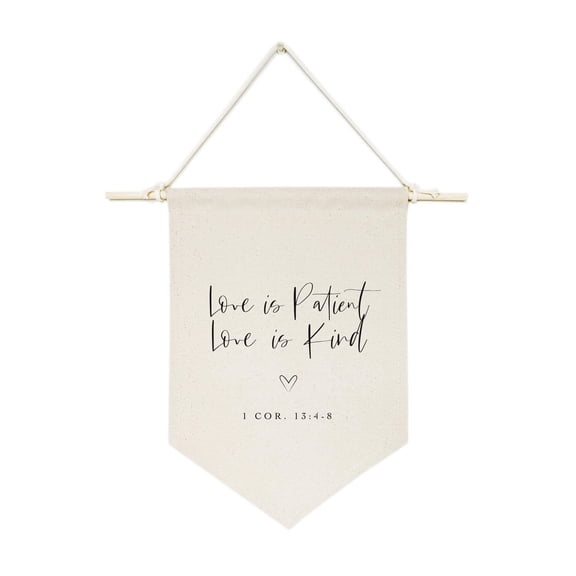 Love is Patient Love is Kind 1 Corinthians 13:4-8 Cotton Canvas Scripture, Hanging Wall Banner