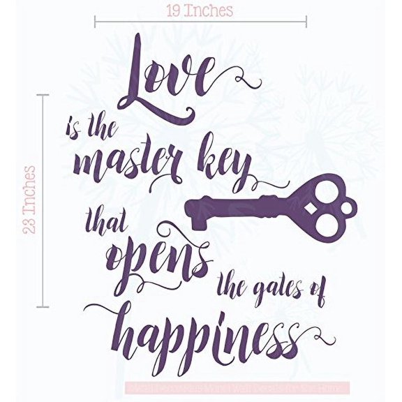 Love is The Master Key Vinyl Lettering Decals Wall Sticker Art Home Decor Quote, 19x23-Inch Plum