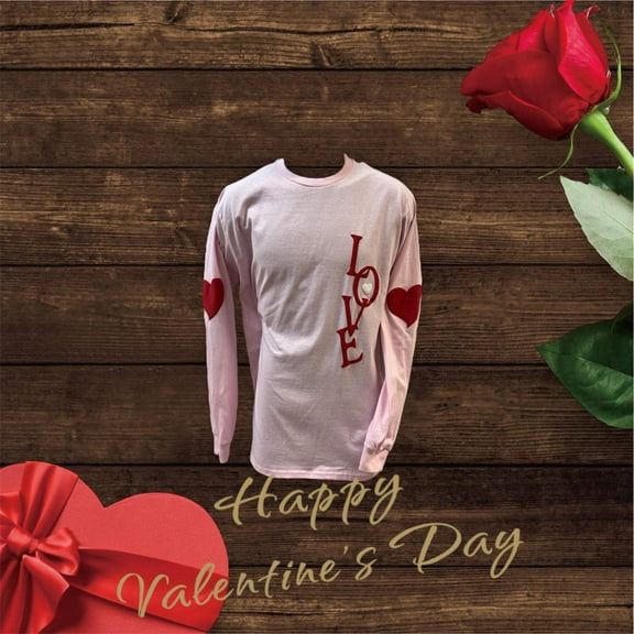 Love is in the Air! Hearts on the Elbows Love Down the Front Cute Long Sleeve T-Shirt