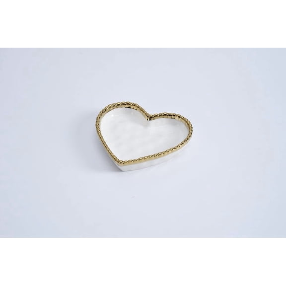 Love is in the Air Small Porcelain Heart Dish, White with Gold Trim
