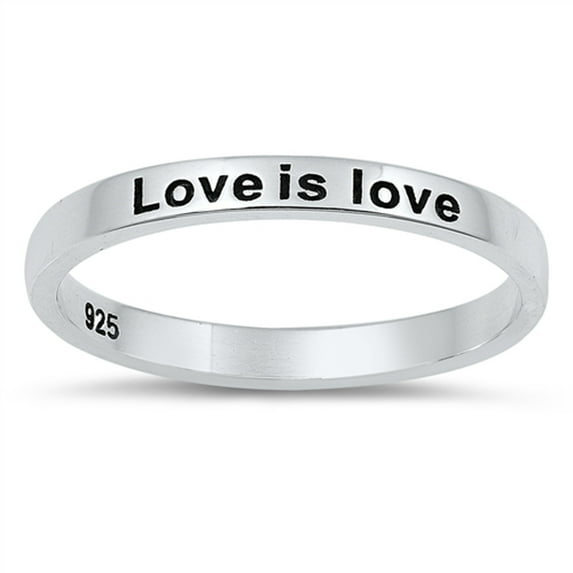 Love is love LGBT Script Word Stackable Ring 925 Sterling Silver Band Jewelry Female Male Size 8