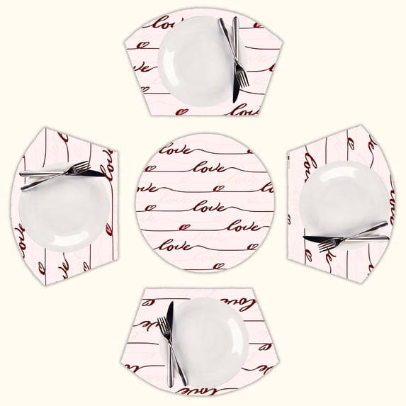 Love letter heart pattern pink Round Table Placemats Set Of 5 Wedge Table Mats Washable Heat Resistant Place Mat For Dining Table Kitchen Farmhouse Restaurant