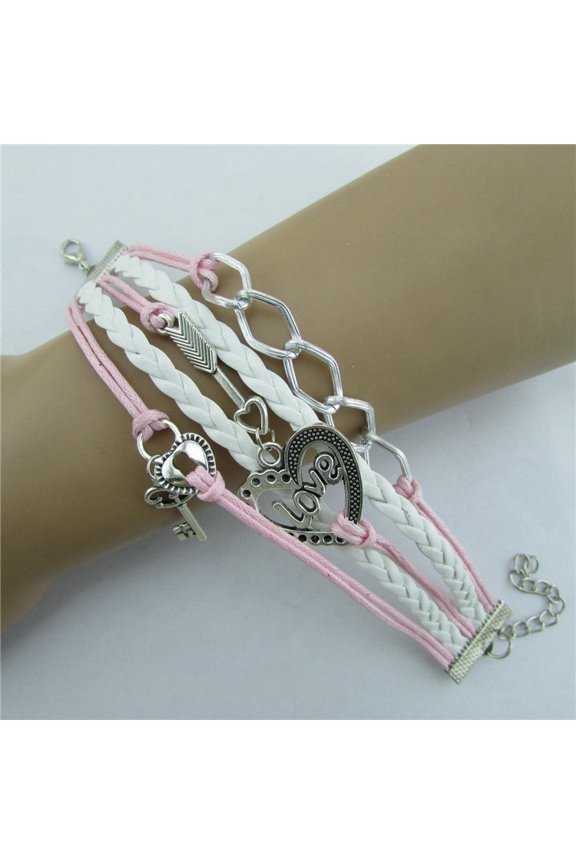 Hand Woven Vintage Bracelet Adjustable Alloy and Rope Braided Design Heart Shaped Lock Plus Personalized Password