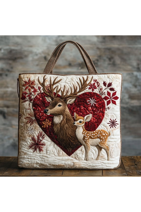 Love of Deer Quilted Tote Bag, Deer Art Shoulder Carryall, Everyday Shopping Bag, Gift for Deer Lovers
