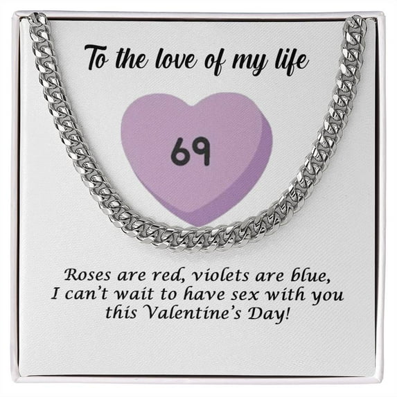 Love of my Life, Cuban Link Chain, Stainless Steel or Yellow Gold, Message Card & Gift Box