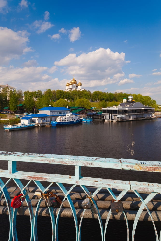 Love padlocks at the town park Volga Riverfront Yaroslavl Russia Canvas Art - Panoramic Images (36 x 12)