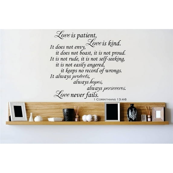 Love is patient is kind It does not envy, it does not boast - Corinthians Bible Scripture Christ God Religious Pray Spiritual Decorating Ideas Girl Boy Wall Decal Sticker - Size: 14 Inch x 14 Inch