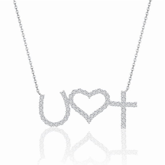 Love pendant necklace, exquisite moissanite pendant necklace, simple and fashionable 925 sterling silver plated 18K white gold necklace