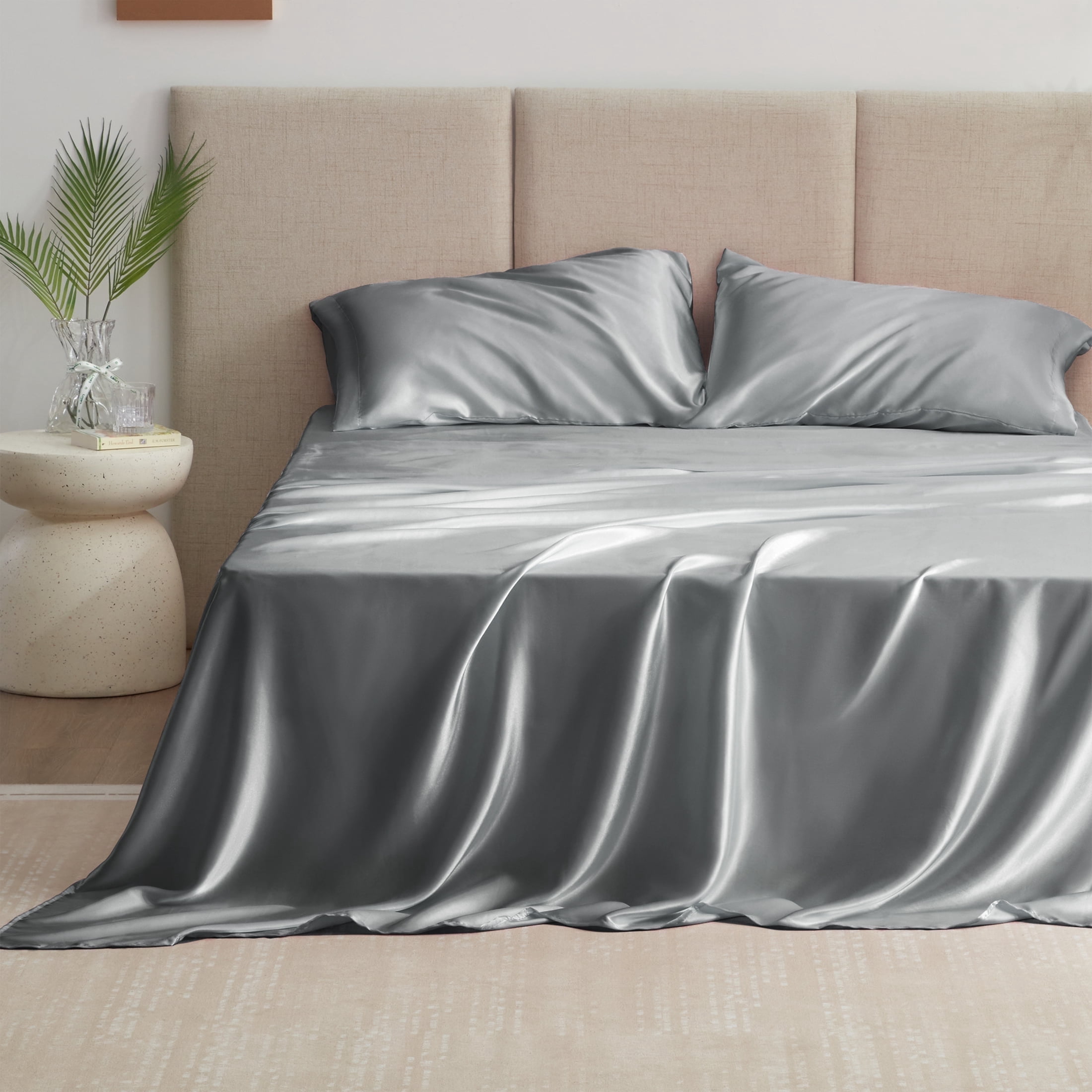 Love's cabin Satin Sheets Full Sheet Set Deep Pocket Luxury Silky Bed ...