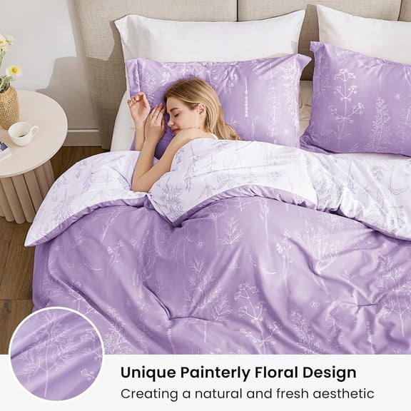 Love's Cabin Lavender Full Comforter Set - 3 Piece Floral Bedding with Reversible Design for All Seasons