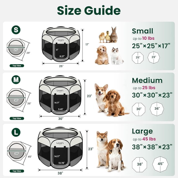 Love's Cabin Pet Playpen for Small Dogs and Cats, Portable Foldable Dog Kennel with Carry Case, Grey