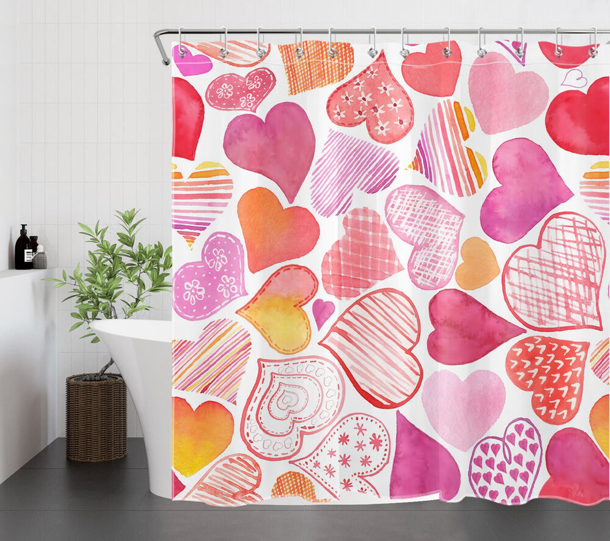 Love's Embrace Vibrant Pink and Orange Valentine's Shower Curtain