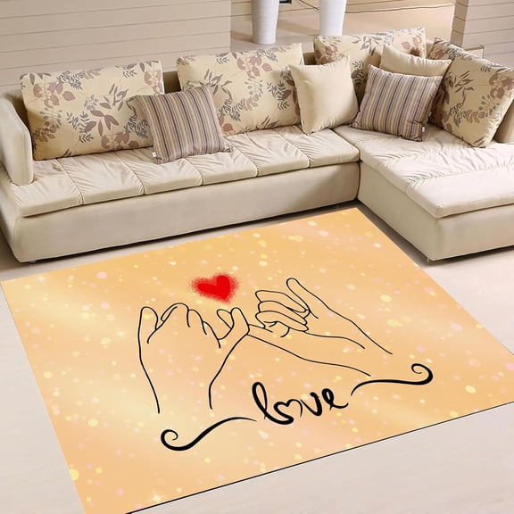 Love''s Promise Touch Area Rug, 4x6ft, Rustic Hand in Hand Romantic Rugs, Low Pile Washable Floor Mat, Anti-Slip Soft Indoor Rug Carpet for Living Room Home Decor Wedding Anniversary