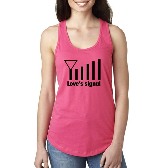 Love's Signal Love Language Couple Valentine's Day Ladies Racerback Tank Top, Hot Pink, Medium