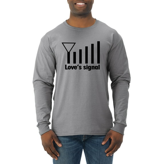 Love's Signal Love Language Couple Valentine's Day Mens Long Sleeve Shirt, Heather Grey, Small