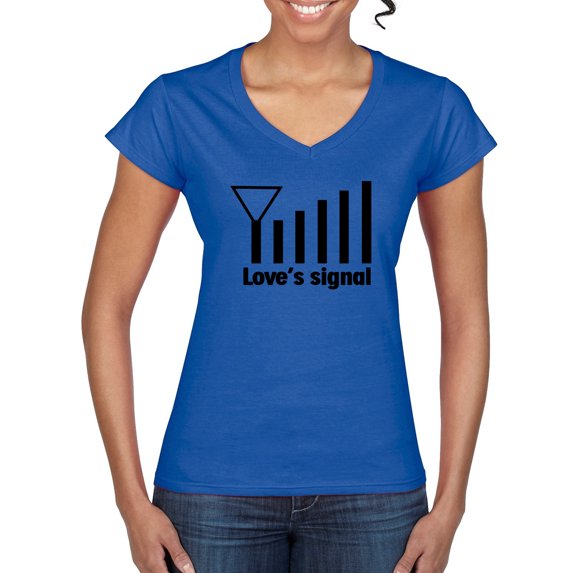 Love's Signal Love Language Couple Valentine's Day Women’s Standard V-Neck Tee, Royal, 2XL
