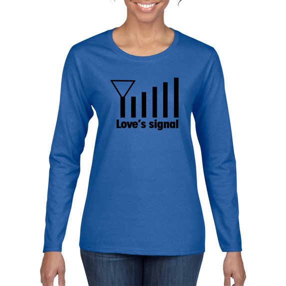 Love's Signal Love Language Couple Valentine's Day Womens Graphic Long Sleeve T-Shirt, Royal, X-Large