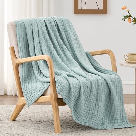 Love's cabin 6 Layer 100% Cotton Twin Muslin Blankets for Adults, Soft Lightweight Breathable Gauze Blanket for Bed or Couch, 60" x 80" Cyan