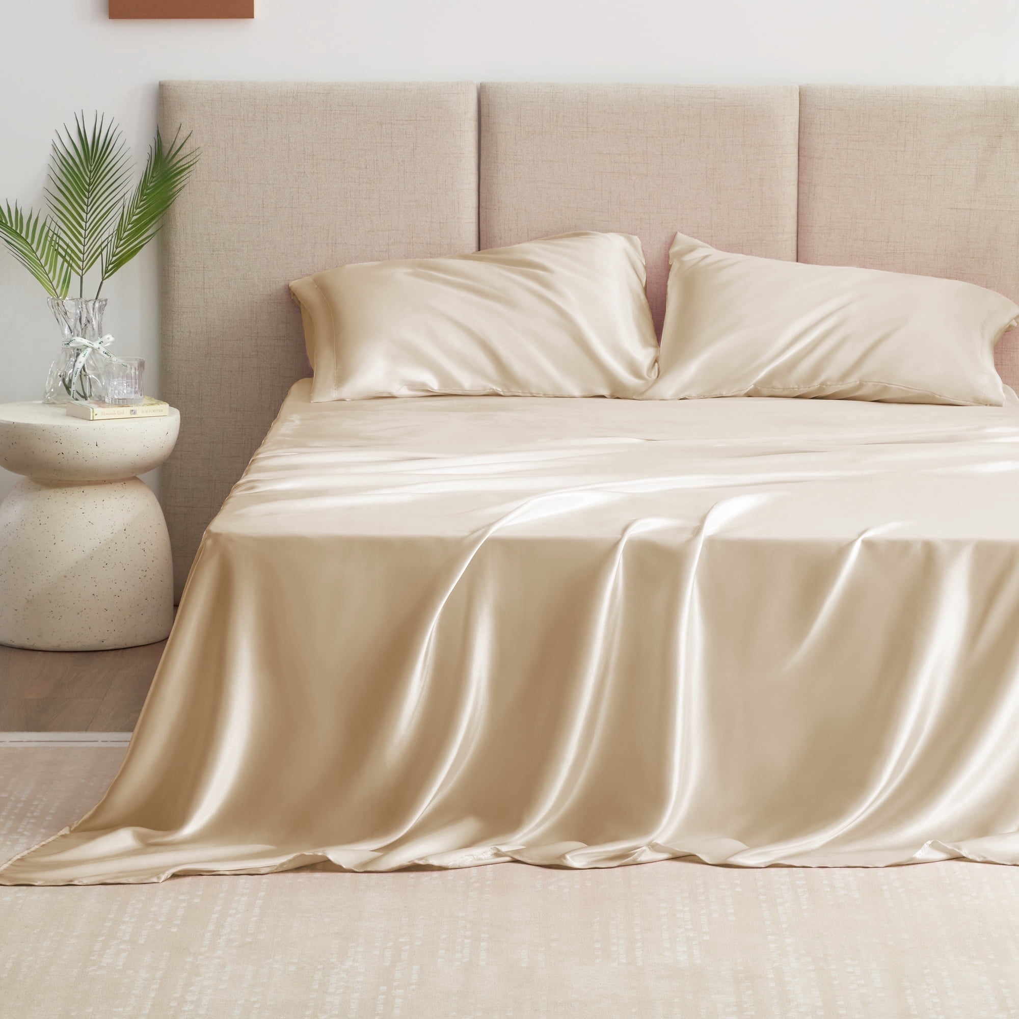 Love's cabin Satin Sheets Full Sheet Set Deep Pocket Luxury Silky Bed ...