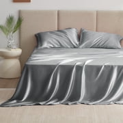 Love's cabin Satin Sheets Queen Sheet Set Deep Pocket Luxury Silky Bed Sheets for Hair and Skin 4 Pieces, Dark Grey