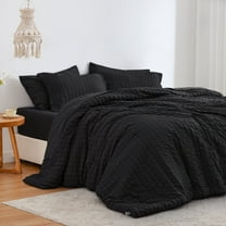 Love's cabin Seersucker Full Size Comforter Sets 7-Piece - All Season Lightweight Bedding Set, Bed in a Bag with Comforter, Flat Sheet, Fitted Sheet, Pillowcases & Pillow Shams, Black