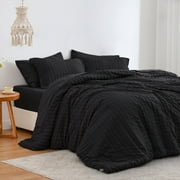 Love's cabin Seersucker Twin Comforter Set 5-Piece - All Season Lightweight Bedding Set, Bed in a Bag with Comforter, Flat Sheet, Fitted Sheet, Pillowcase & Pillow Sham, Navy Blue