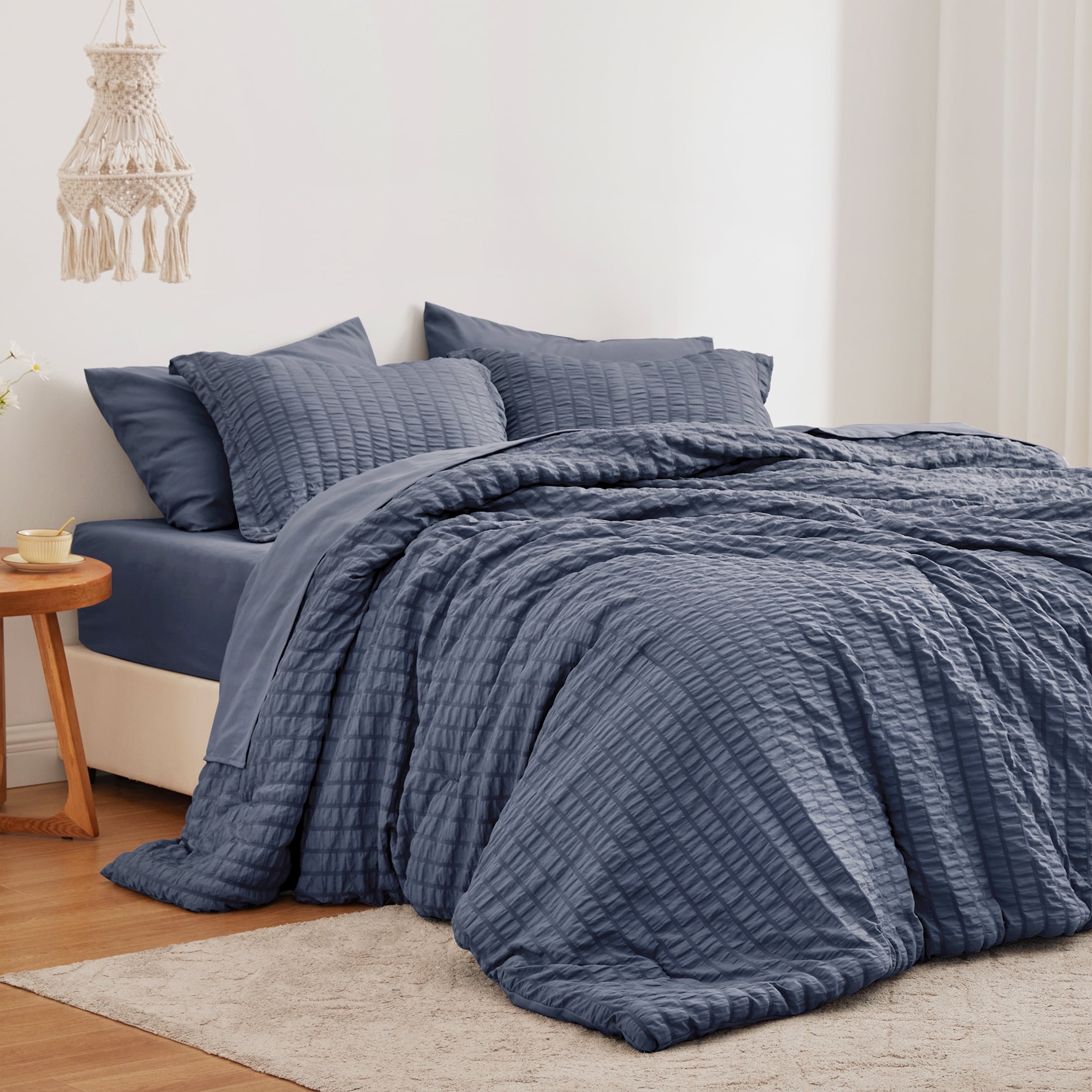 Love's cabin Seersucker Queen Comforter Set 7-Piece - All Season ...