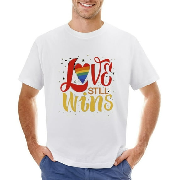 Love still Wins LGBT Rainbow Men’s T-Shirt 100% Cotton Casual Short Sleeve Tops Gift Tee White L