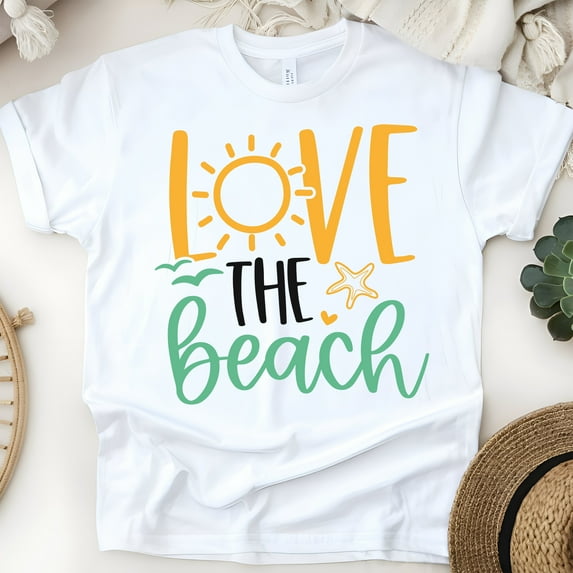 Love the Beach T-Shirt – Cute Summer Graphic Tee for Women and Girls, White, Size S