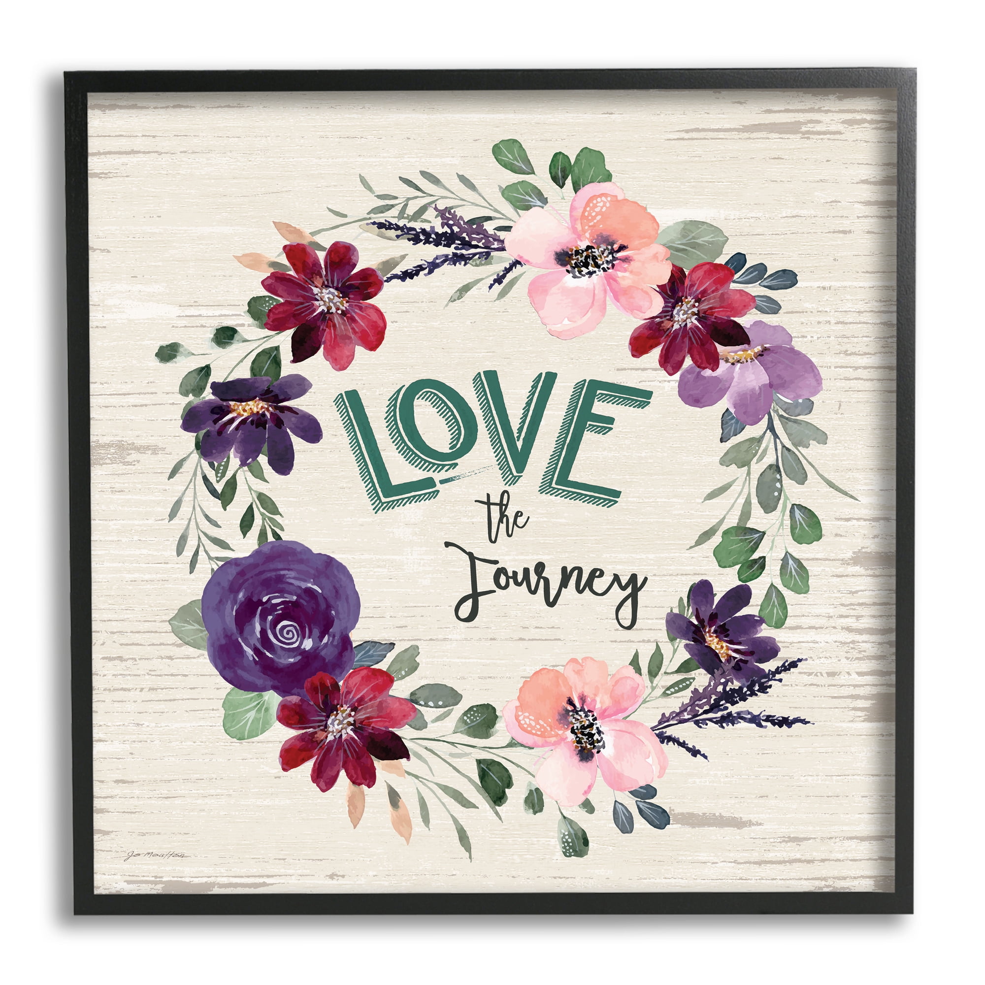 Love the Journey Motivational Phrase Spring Blossom Wreath Inspirational Graphic Art Framed Art Print Wall Art