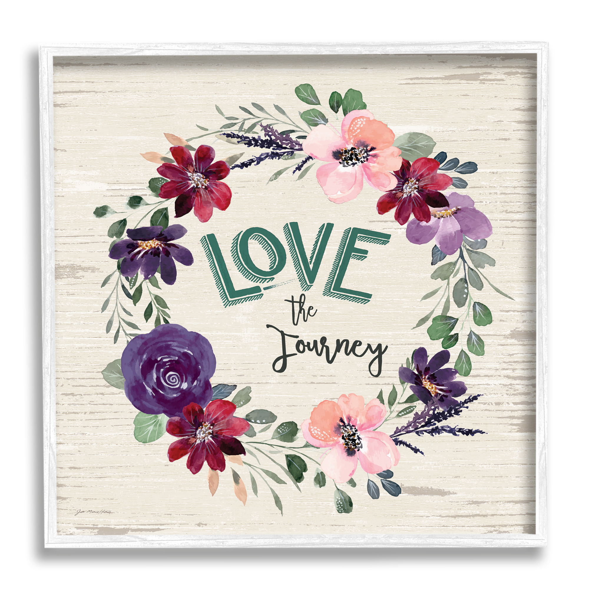 Love the Journey Motivational Phrase Spring Blossom Wreath Inspirational Graphic Art Framed Art Print Wall Art