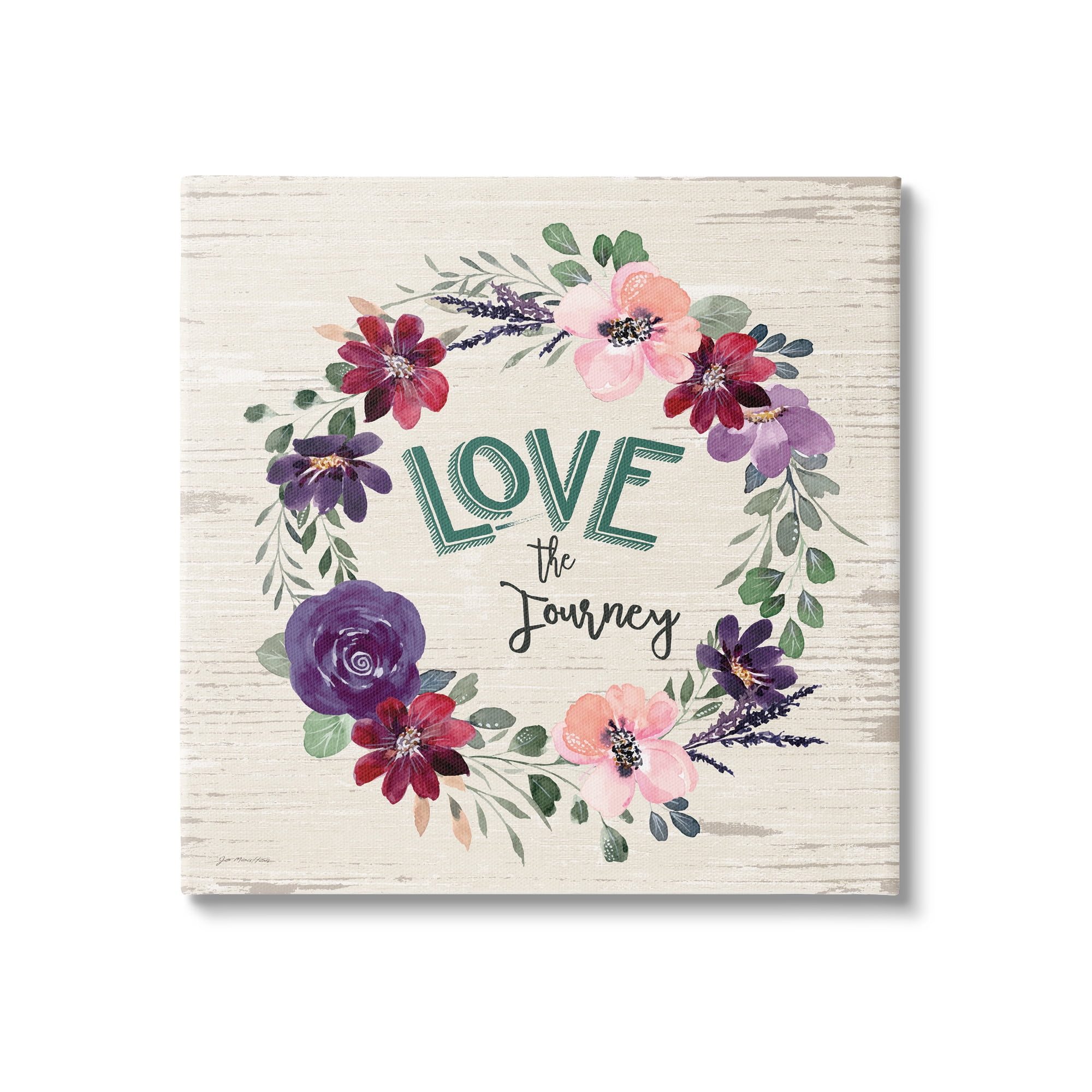Love the Journey Motivational Phrase Spring Blossom Wreath Inspirational Graphic Art Gallery-Wrapped Canvas Print Wall Art