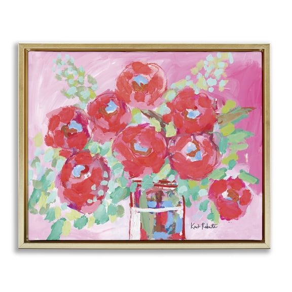 Stupell Industries Love to Bloom Pink Florals Gold Framed Floater Canvas Wall Art, design by Kait Roberts