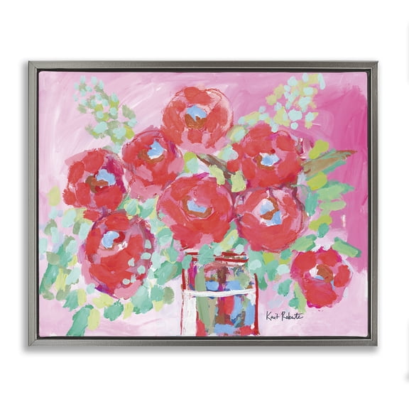Stupell Industries Love to Bloom Pink Florals Gray Framed Floater Canvas Wall Art, design by Kait Roberts